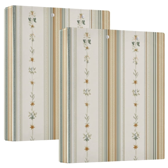 Delicate Vertical Stripes Tiny Flowers Round Ring Binder 3 Rings 1.5" Capacity File Storage for A4 Size 1 Pack