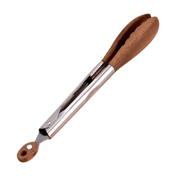 Delicate Walnut-grip Food Tongs, Scratch-free Cooking Gripper, Rustproof Polished Serving Clamp, Eco-friendly Multi-use Kitchen Tool For Grilling Baking Indoor Culinary Prep