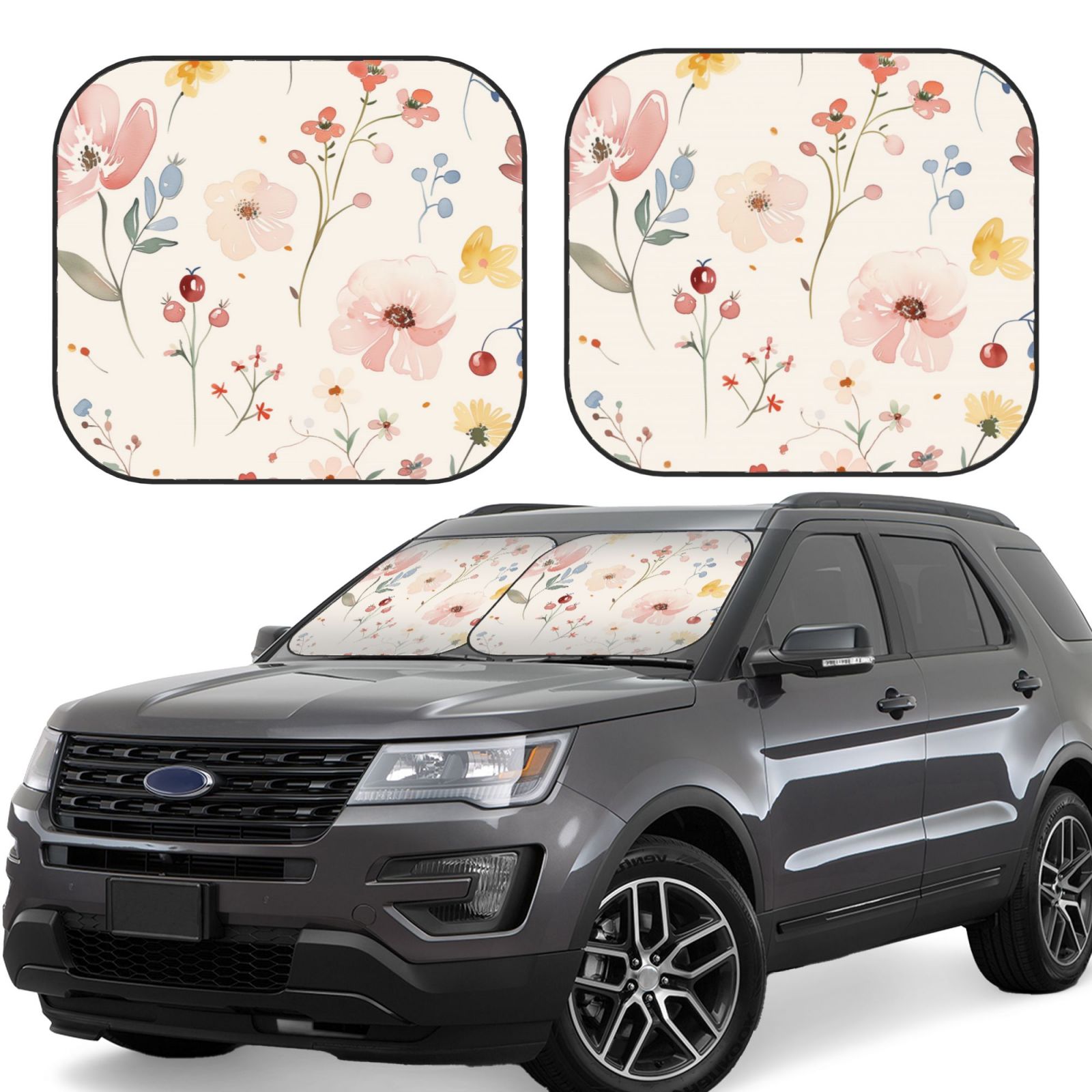 Delicate Watercolor Floral and Decorative Windshield sunshade, car
