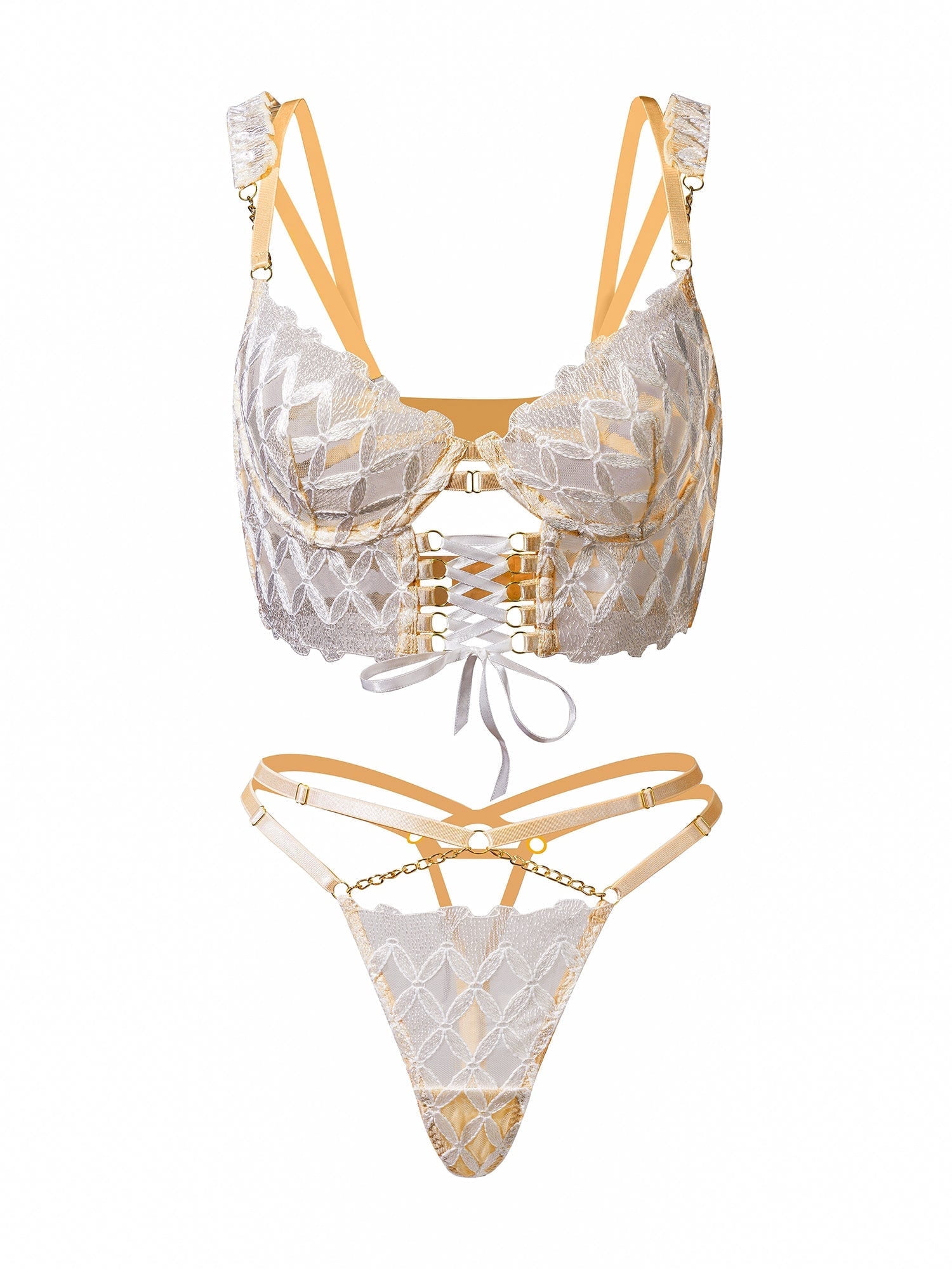 Delicate White Embroidery Lingerie Set (WHITE, L)