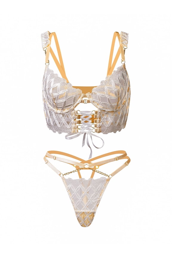 Delicate White Embroidery Lingerie Set (WHITE, S)