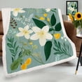 thumbnail image 1 of Delicate White Flowers Green Leaves Sherpa Blanket Throw Blanket For Bed Chair Sofa Blanket For Women Men Blanket Microfiber, 1 of 8