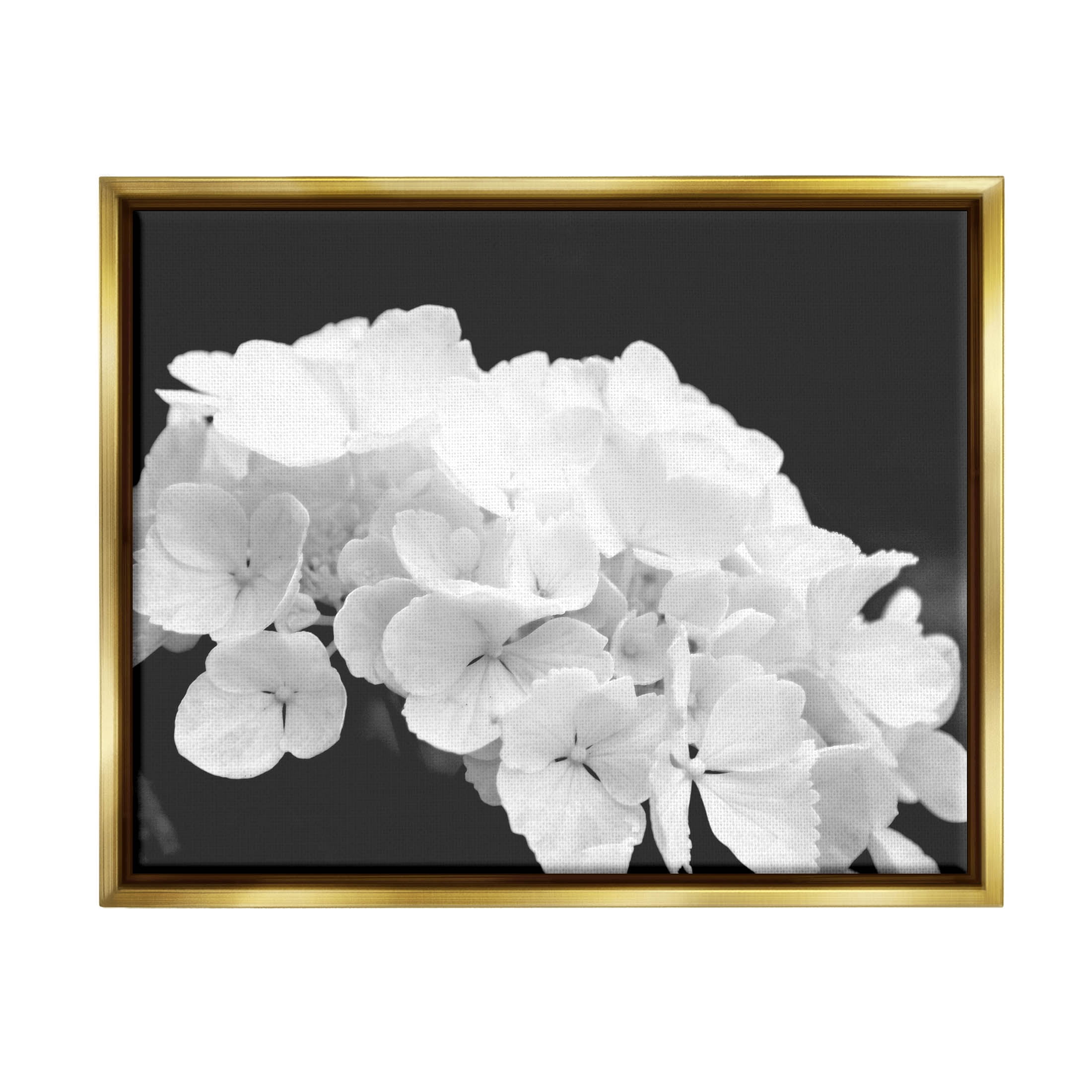 Delicate White Hydrangea Petals Botanical & Floral Photograph Metallic Gold Framed Art Print Wall Art