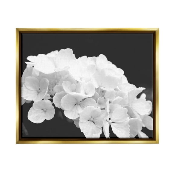 Delicate White Hydrangea Petals Botanical & Floral Photograph Metallic Gold Framed Art Print Wall Art