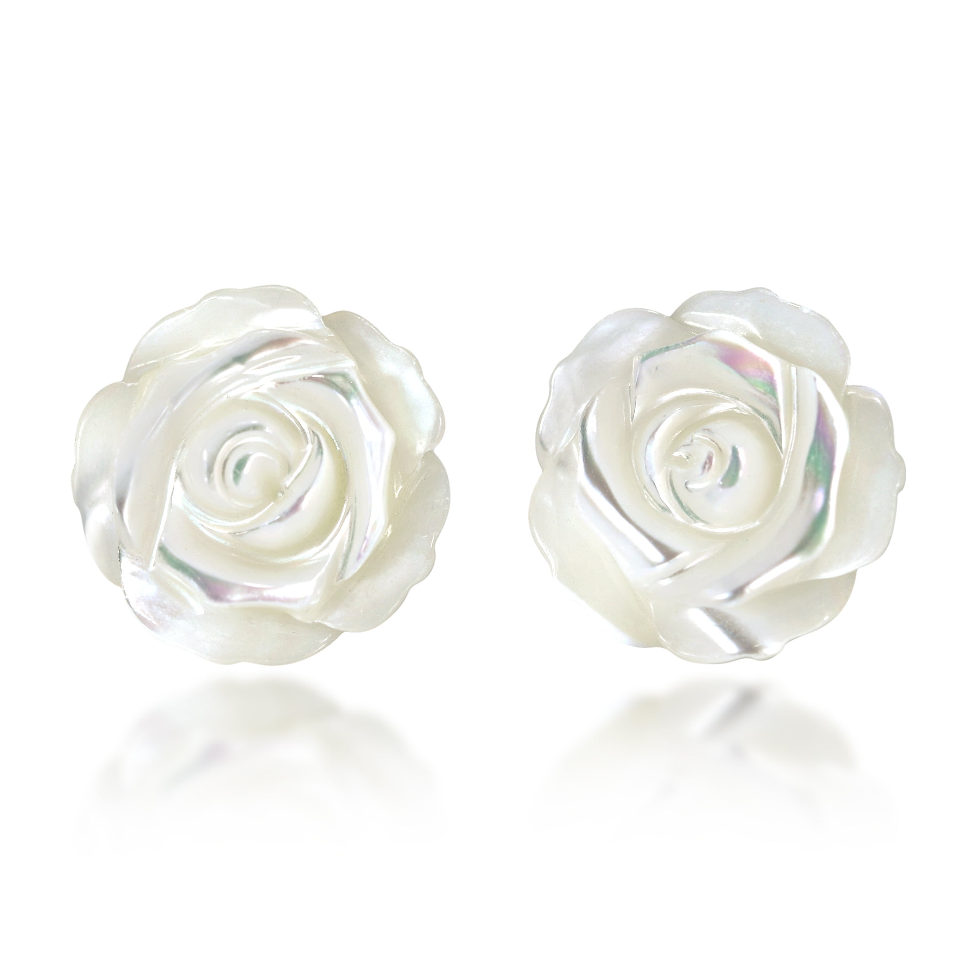 AERAVIDA Delicate White Rose Carved from Mother of Pearl Post Earrings