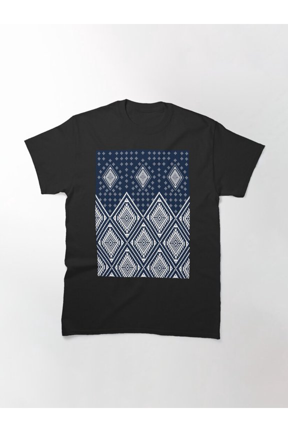 Delicate White Square Blue Ethnic Modern Pattern Festive Unisex T-Shirt up to Size 5XL