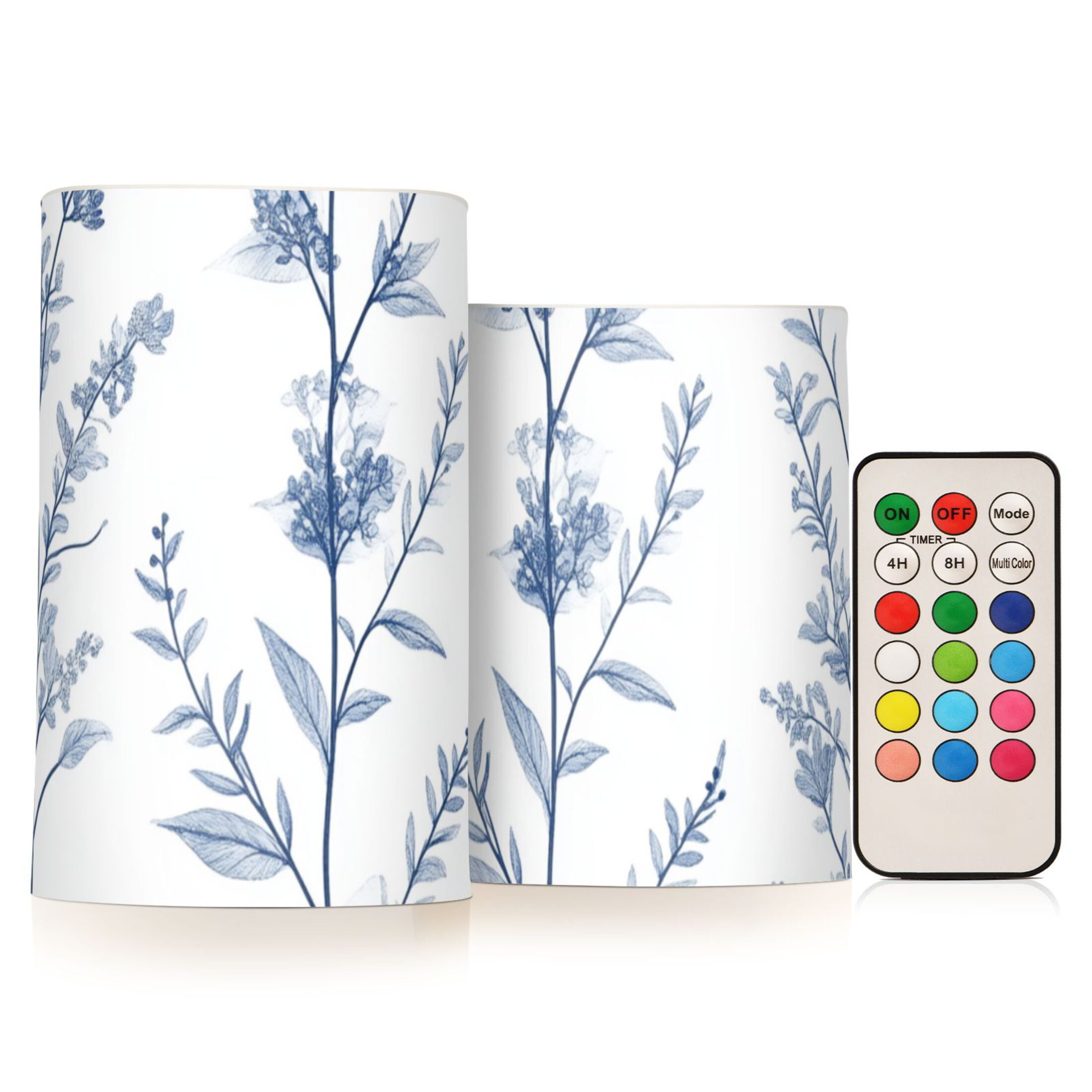 Delicate Wild Florals Flickering Flameless Candles LED Tealight Battery Operated with Remote Set of 2 Holiday Decor Ornaments
