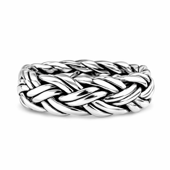Delicate Woven Braid 7mm Band Sterling Silver Ring-6