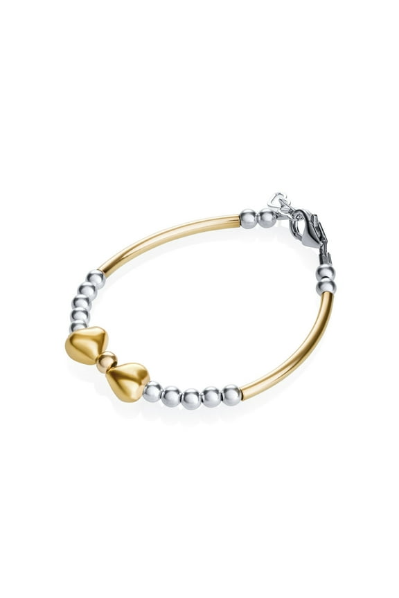 Delicate baby girl banglet bracelet with gold bow | Sterling silver beads | luxury child bracelet gift (BN09)