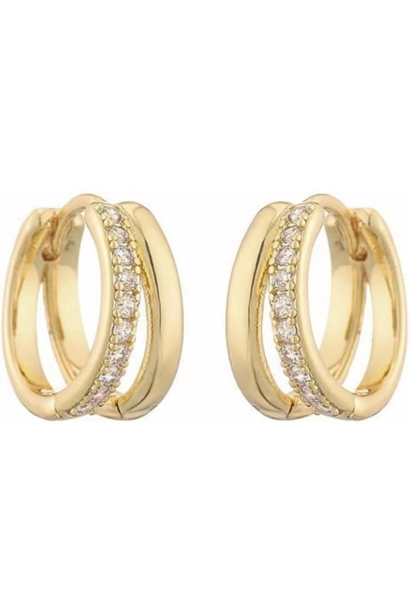 Delicate double hoop hollow zirconia earrings 14K plated thick golden plating light luxury niche design models Dating must-have