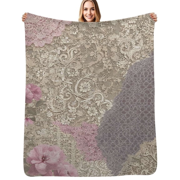 Delicate floral lace pattern texture Flannel Blanket Warm Soft Bedding Throws Winter Camping Chair Sofa Bed
