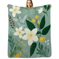thumbnail image 1 of Delicate white flowers green leaves Flannel Blankets Soft Throw Blanket Winter Travel Office Outdoor Bedspread, 1 of 6