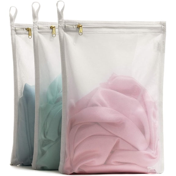 Delicates Laundry Bags, Bra Fine Mesh Wash Bag for Underwear, Lingerie, Bra, Pantyhose, Socks, Use Zipper, Have Hanger Loops, (White, 3 Large)