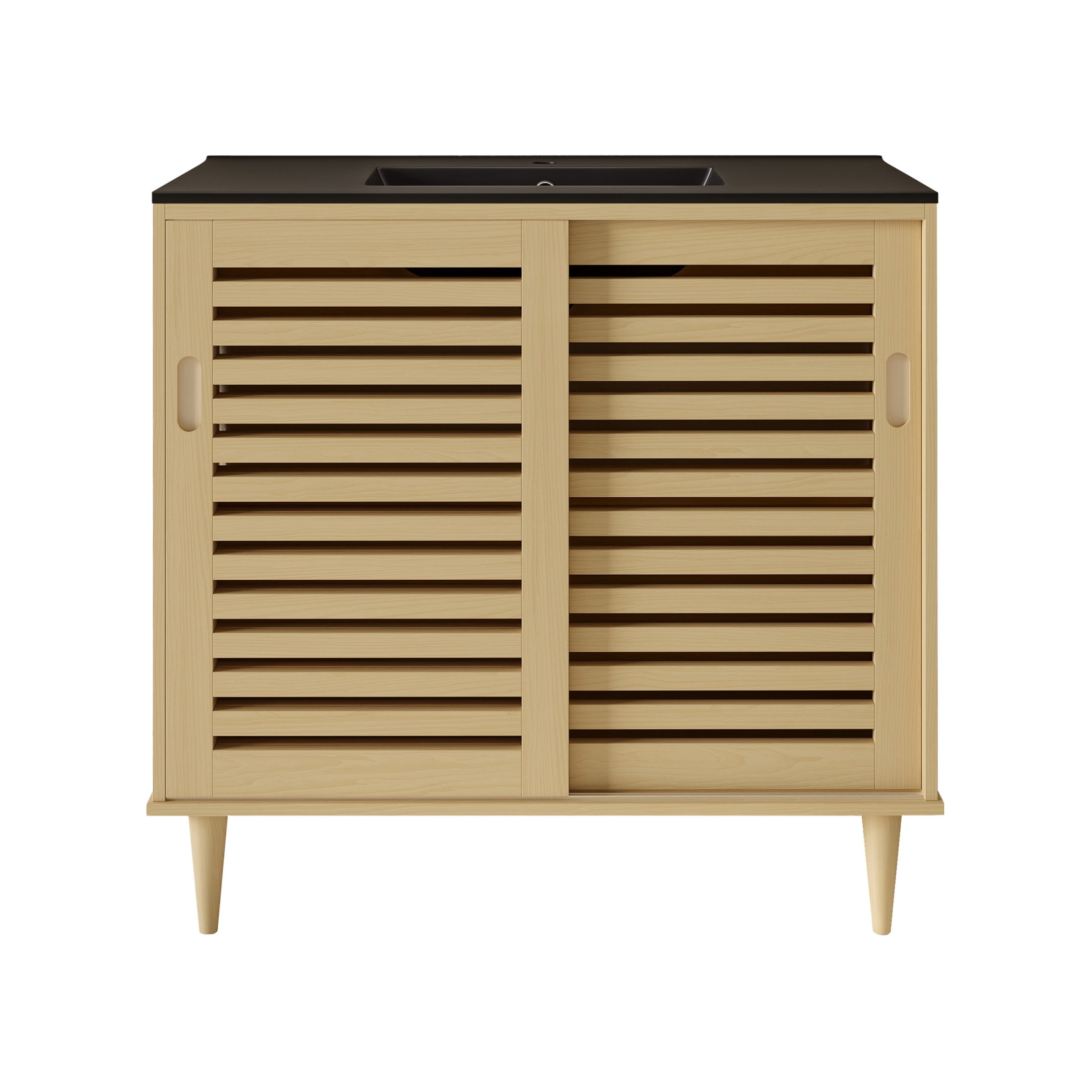 Delice 36" Freestanding Bathroom Vanity in Natural Oak with Black Sink Top