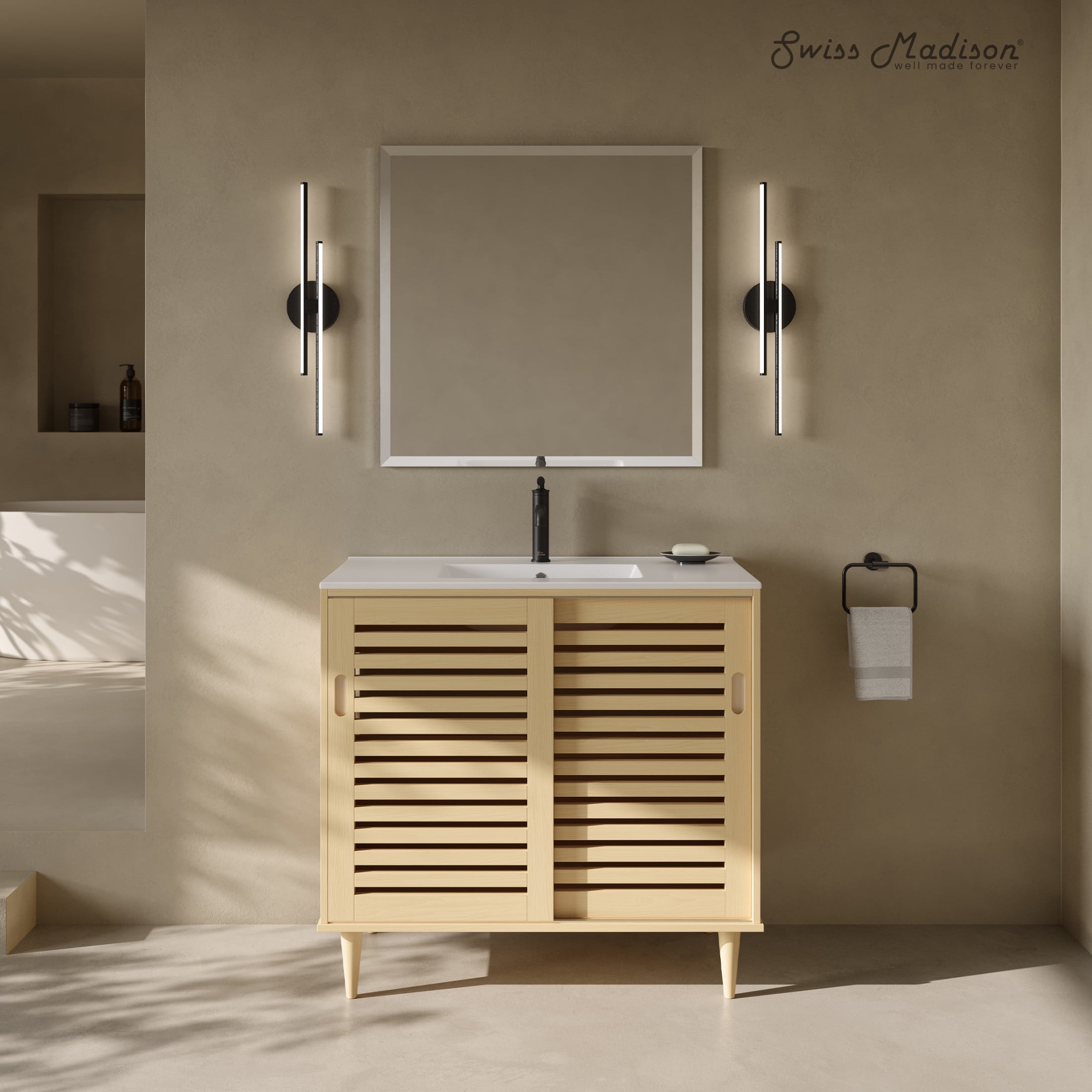 Delice 36" Freestanding Bathroom Vanity in Natural Oak with Sink Top