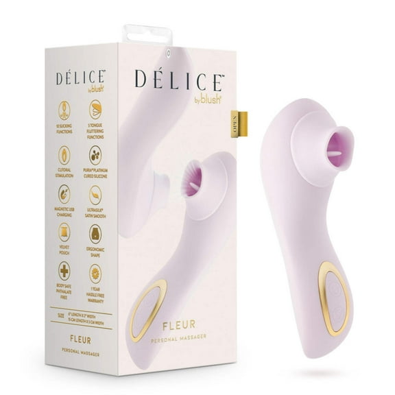 Delice™ By Blush® | Fleur Handheld Clitoral Stimulator With Tongue Fluttering Suction Functions – In Barely Purple