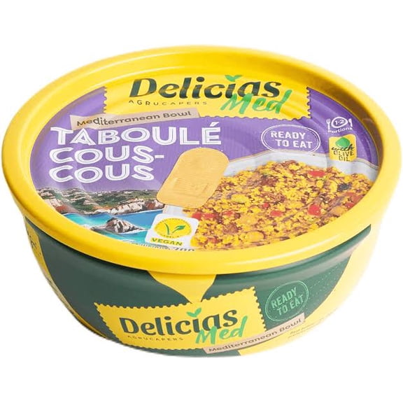 Delicias Med Mediterranean Cowboy Caviar Bean Salad with Vegetables & Extra Virgin Olive Oil, Ready-to-Eat Vegan Meal, Gluten Free, Shelf Stable, 8.8 oz Bowls, 2-Pack