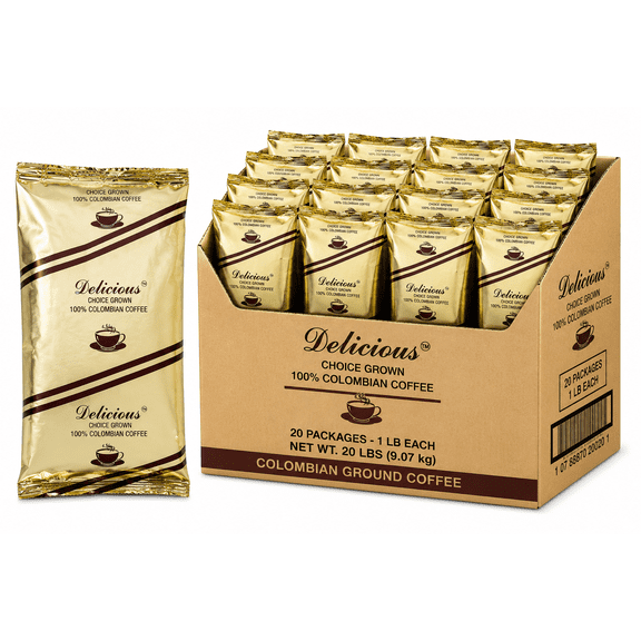 Delicious 100% Colombian Ground Coffee, 20-Count, 1 lb Bags