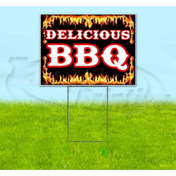 Delicious Bbq (18" x 24") Yard Sign, Includes Metal Step Stake