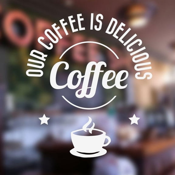 Delicious Coffee Shop Sticker Window Coffee Sign Vinyl Decal, Cafe Bar Shop Door Window Wallpaper Waterproof Decor 42X48cm