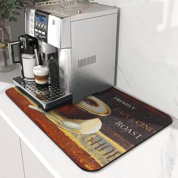 Delicious Coffee Theme Coffee Mat for Coffee Bar, Coffee Machine and Coffee Maker, Dish Drying Mats for Kitchen Counter or Countertop Protector Mat 18 X24 Inch