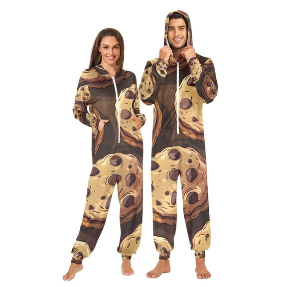 Delicious Cookies Adult Onesie Pajamas Slim Fit Christmas One Piece Suit Pjs for Women and Men Hooded Zipper