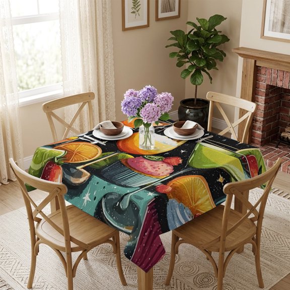 Delicious Cupcakes Square Tablecloth 54x54 Inch Food Party Desserts Cocktails Black Waterproof Polyester Table Cover, Washable Stain Resistant Tablecloth for Dining Table Kitchen Wedding