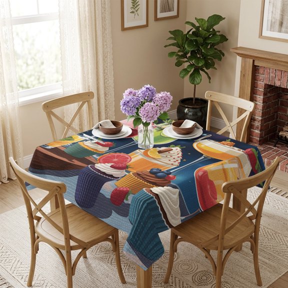 Delicious Cupcakes Square Tablecloth 54x54 Inch Starry Sky Food Party Desserts Cocktails Waterproof Polyester Table Cover, Washable Stain Resistant Tablecloth for Dining Table Kitchen Wedding