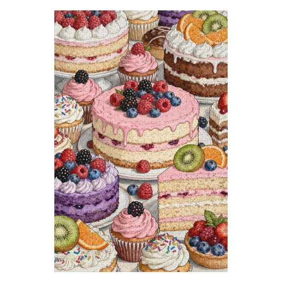 Delicious Dessert Jigsaw Puzzles 1000 Pieces for Adults,Families(Cake,Orange,Chocolate,Strawberry,Cream) Pieces Fit Together Perfectly 30x20 Inch Fruit Cakes
