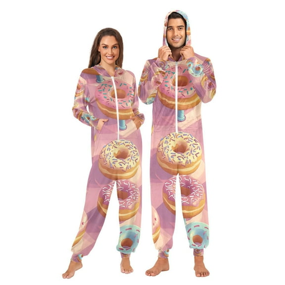 Delicious Donuts Adult Unisex Onesie Pajamas Slim Fit One Piece Suit Pjs Sleepwear Pajama Jumpsuit
