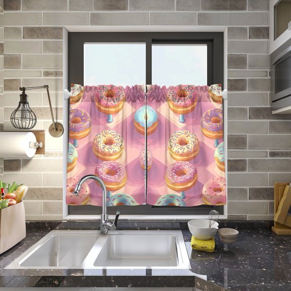Delicious Donuts Kitchen Curtains Half Tier Curtain 2 Rod Pockets Bathroom Bedroom Cupborad Living Room 27"x24"