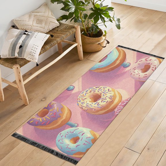 Delicious Donuts Runner Rug Machine Washable Area Rugs Carpet Non Slip Entryway Mat for Bedroom Entryway Front Door
