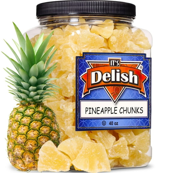 Delicious Dried Pineapple Chunks by It's Delish - 2.5 Lbs Reusable Jumbo Container Lightly Sweetened Candied Fruit, Low Sugar, Vegan & Kosher Dry Fruit Snacks