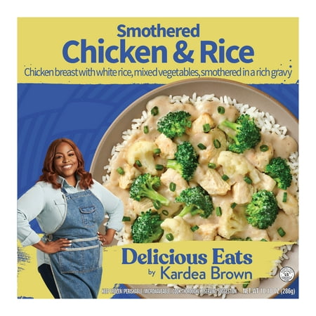 Delicious Eats by Kardea Brown Smothered Chicken and Rice with Vegetables and Rich Gravy, 10.1 oz (Frozen)