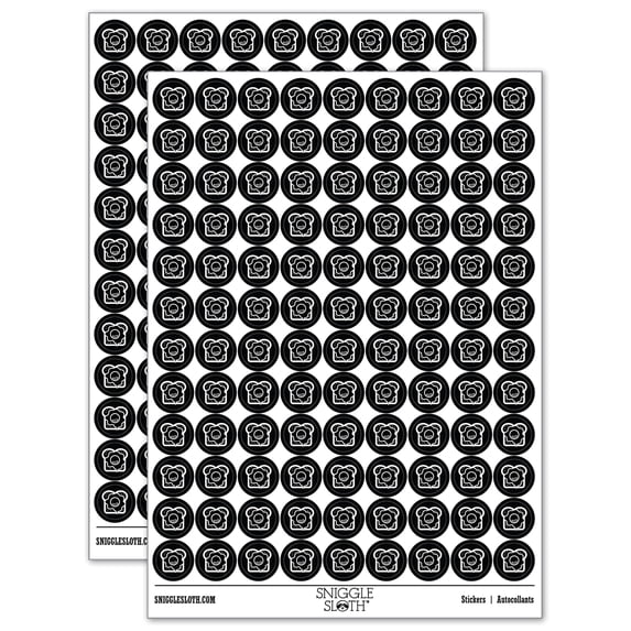 Delicious Eggs on Toast Bread 200+ Round Stickers - Black - Matte Finish - 0.50" Size