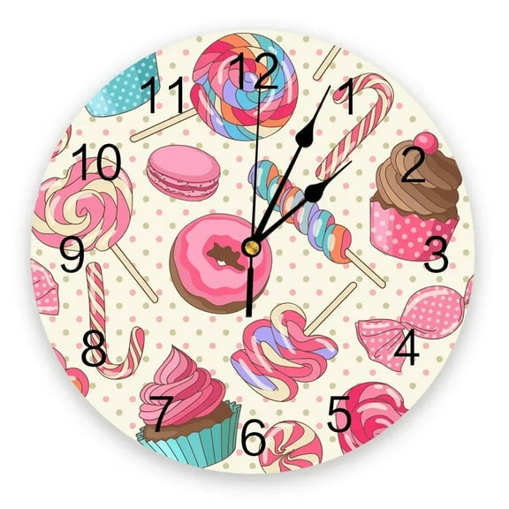 Delicious Food Donut Round Wall Clock Creative Home Decor Living Room Quartz Needle Wall Clocks Hanging Watch（10 Inch）