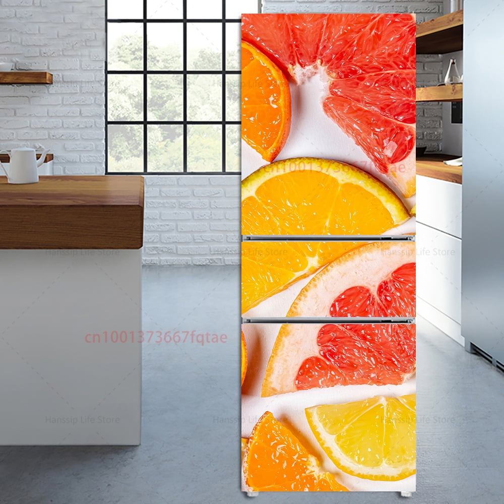 Delicious Fresh Fruit Printed Fridge Door Wrap Cover Kitchen Wallpaper