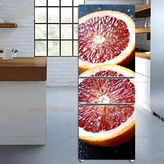 Delicious Fresh Fruit Printed Fridge Door Wrap Cover Kitchen Wallpaper Refrigerator Door Poster Strawberry Lemon Mural Decals