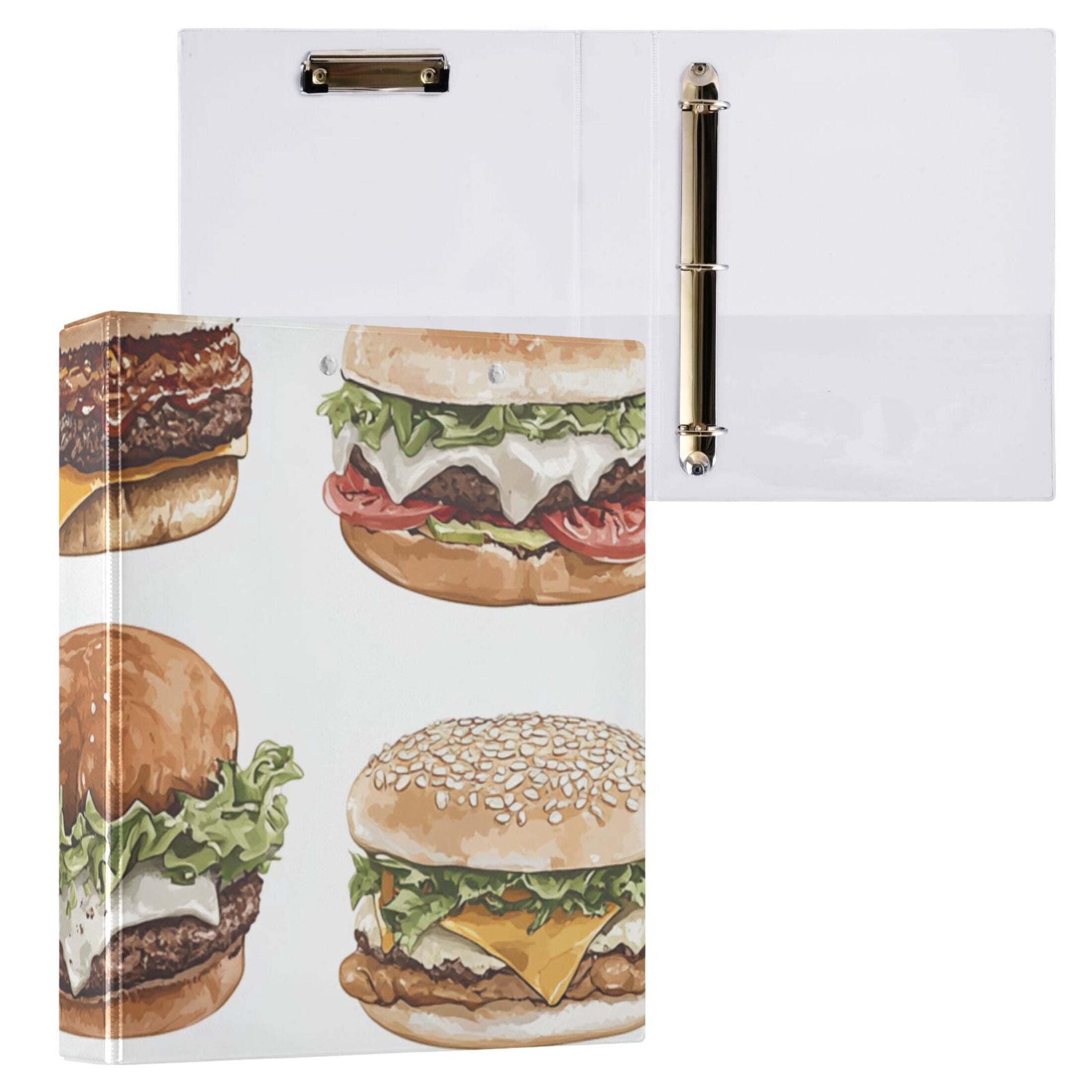 Delicious Hamburgers 3 Ring Binders 1.5 inch Hardcover File Folders with Interior Pockets A4 Size Organizer for School Office Hospital Set of 2