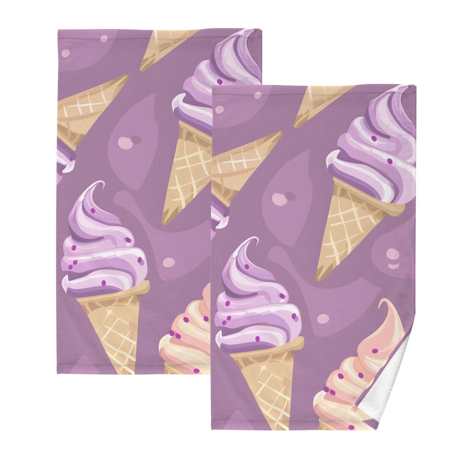 Delicious Ice Cream Hand Towels Cotton Bath Towels Large Face Towels Absorbent for Bathroom 2 Packs