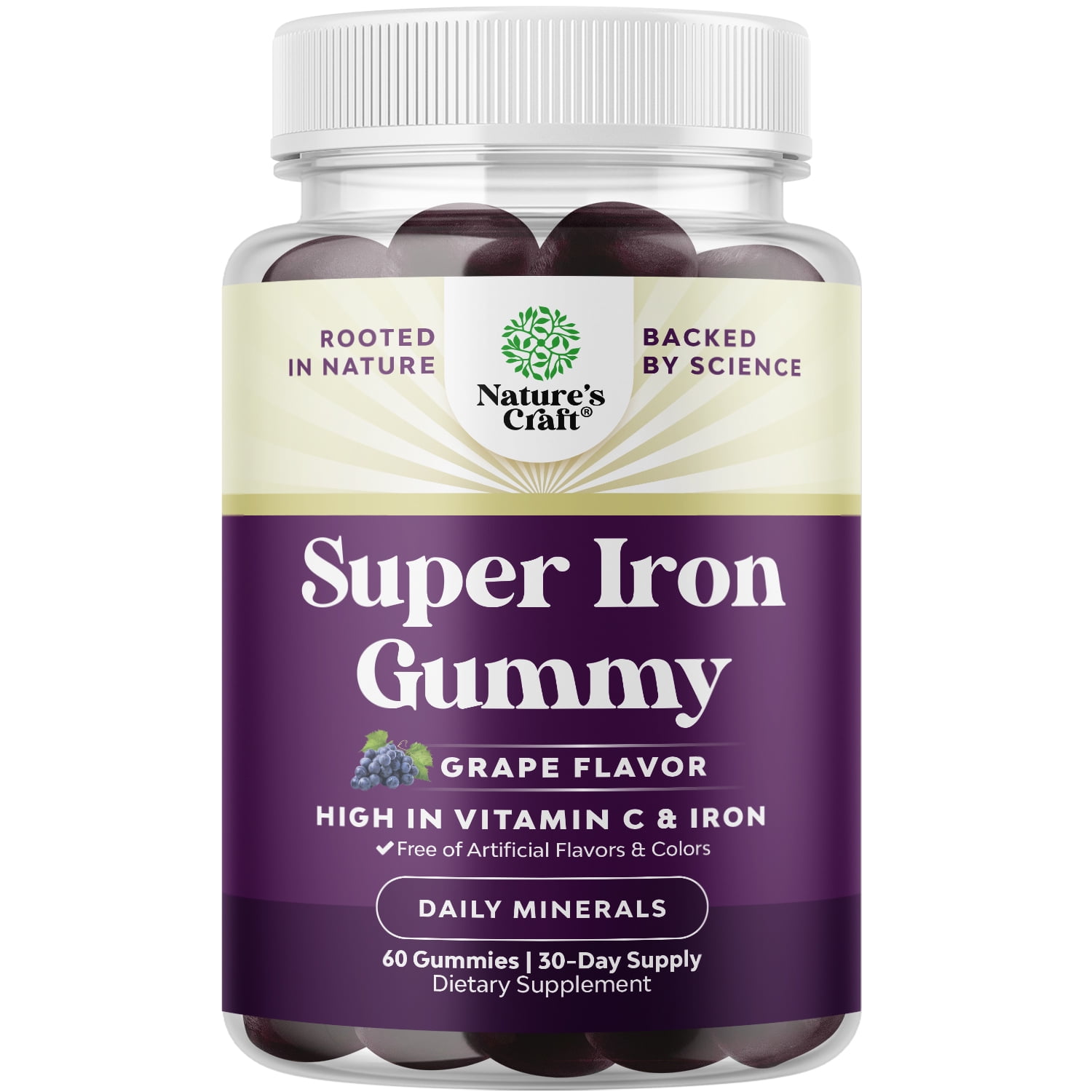 Nature's Craft Iron Gummies High Strength 45mg, Vegan, Natural, Chewy