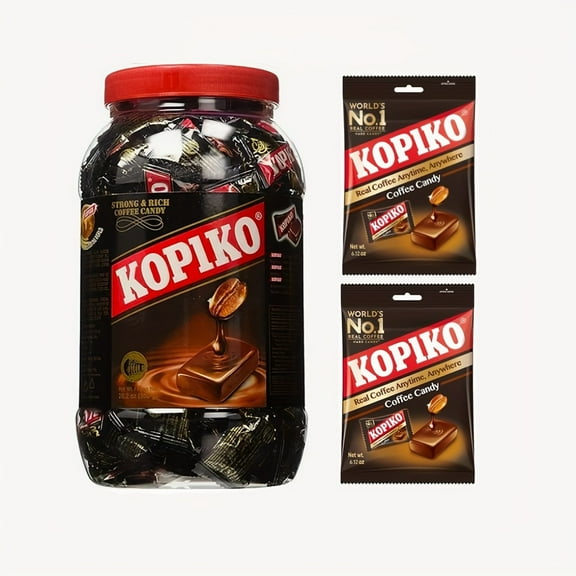 Delicious Kopiko Coffee Candy Jar - 28.2oz, Rich Coffee Flavor, Crunchy Texture, Pack of 1, Plus 2 Bonus Bags 4.23oz Each