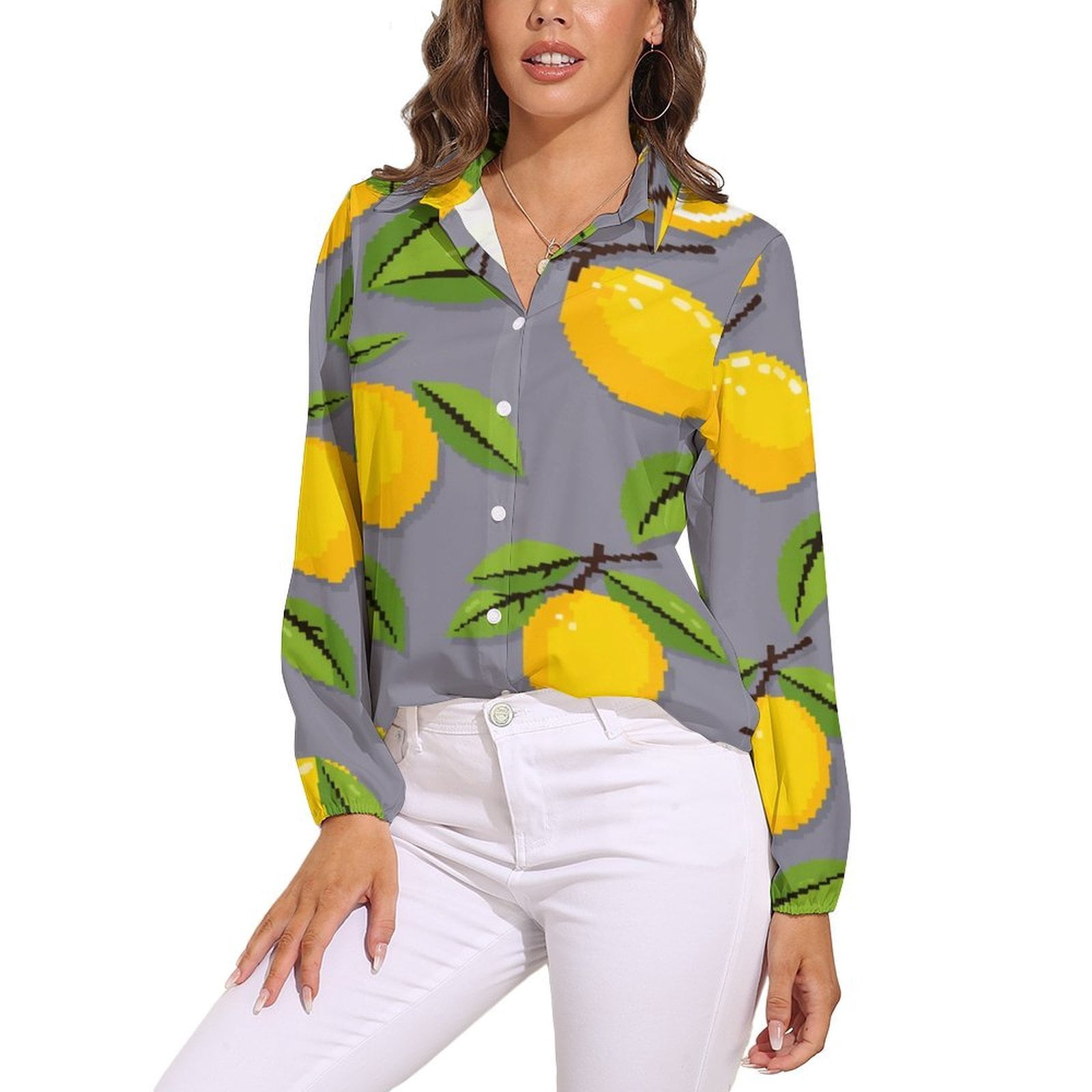 Delicious Lemon Blouse For Women Loose Blouses Long Sleeve Shirts ...