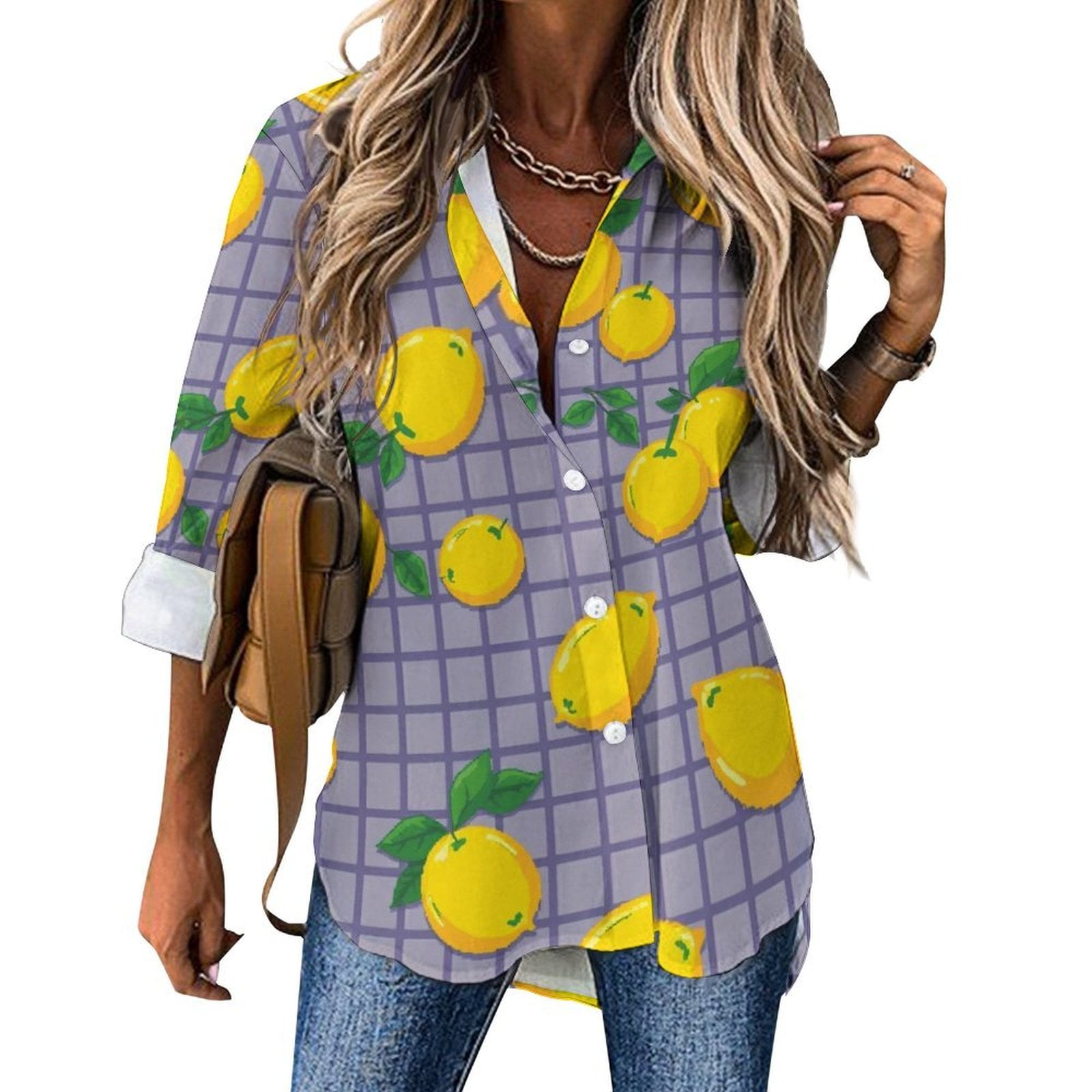 Delicious Lemon Blouse Women Casual Loose Blouses Spring Long Sleeve ...