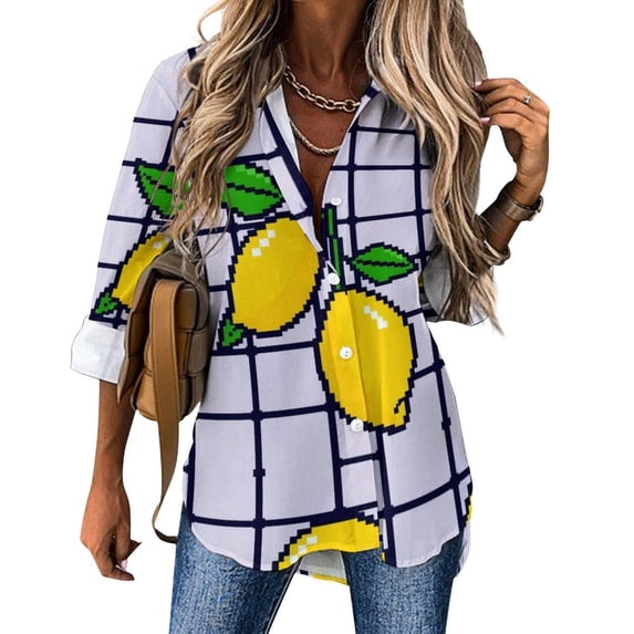 Delicious Lemon Loose Blouse Oversized Blouses Women Long Sleeve Cute ...