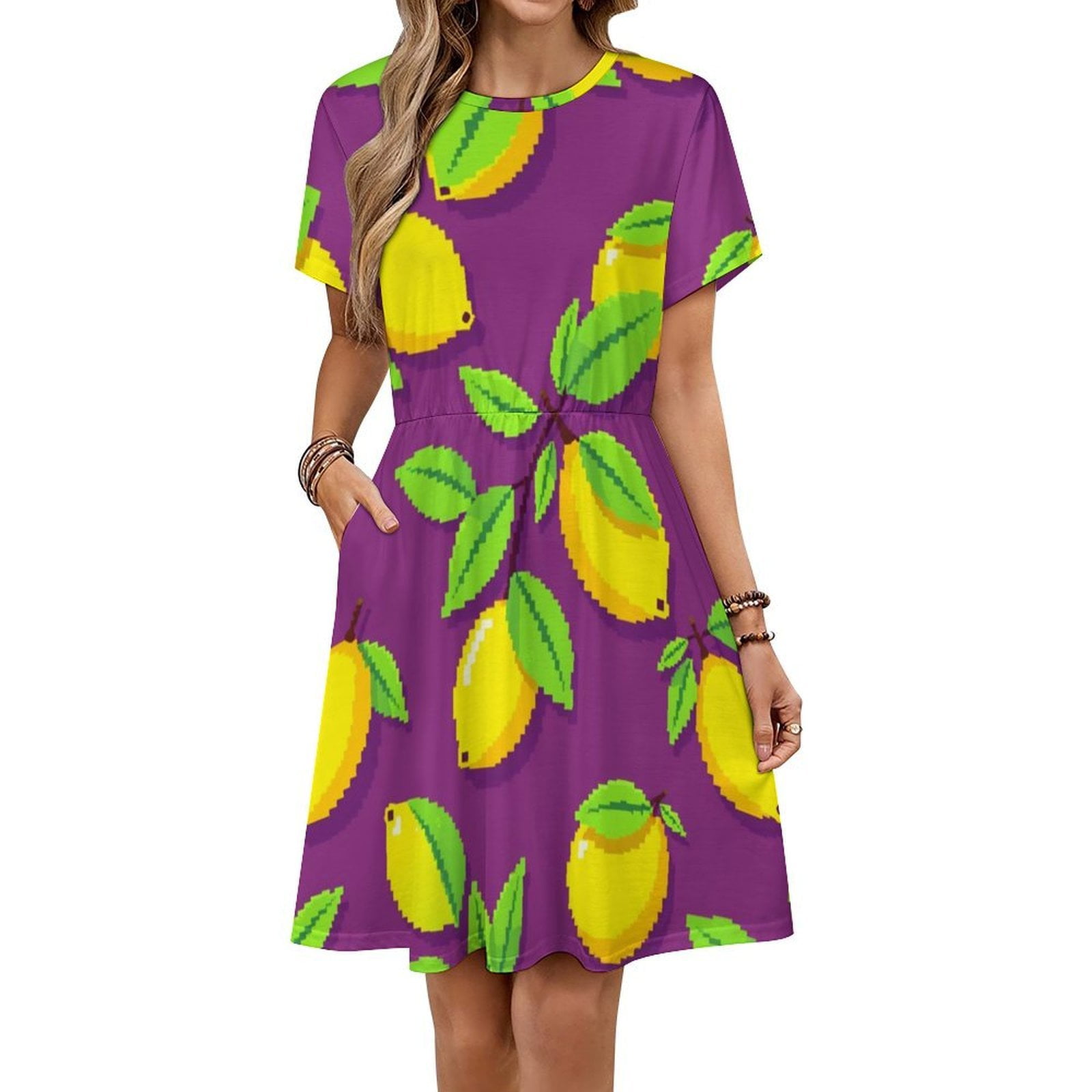 Short Sleeve Wrap Dress Lemon