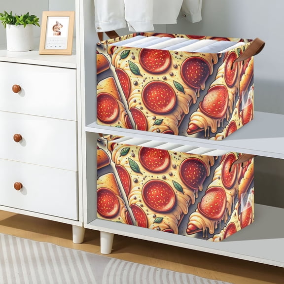 Delicious Original Pepperoni Pizza Foldable Storage Large Fabric Storage Baskets Organizer Storage Bins with Handles for Shelves