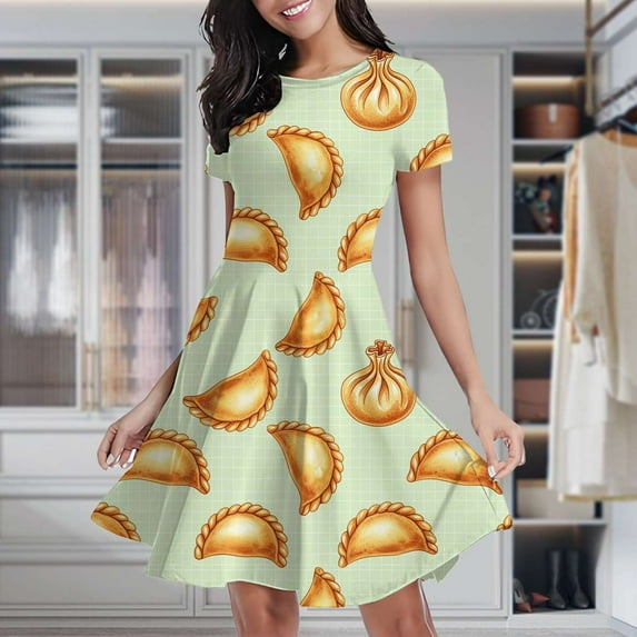 Delicious Pastries Pattern Background Women's Classic Swing Skater Dress Casual Work Party Cocktail Dresses