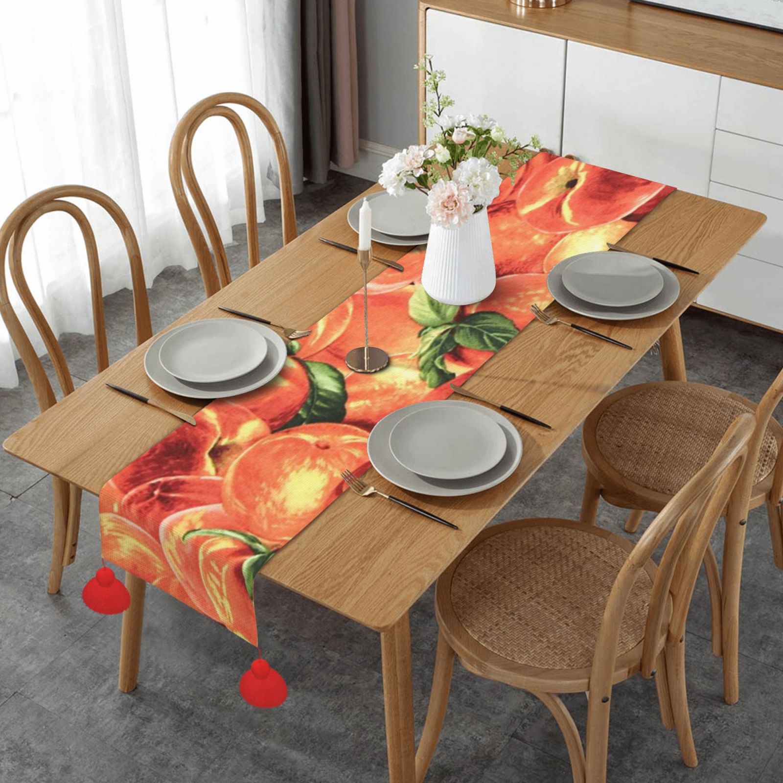 Delicious Peach Table Runner, Imitation Linen Table Runner With Red