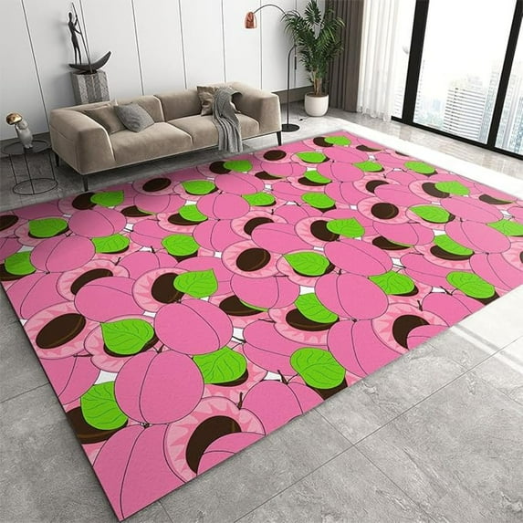 Delicious Pink Peach Area Rug, Pink Peach Fruit Decorative Rug, Easy Clean Carpet With Anti-Slip Backing For Bedroom Living Room Dining Room Office 5x6ft